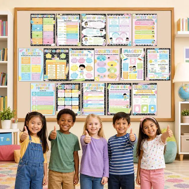 Alt view image 5 of 7 - 16Pcs Composition Reading Posters for Classroom Composition Notebook Bulletin Board Decoration Reading Strategies Poster for Elementary Middle School Back to School Teacher Library Wall Decor Supplies