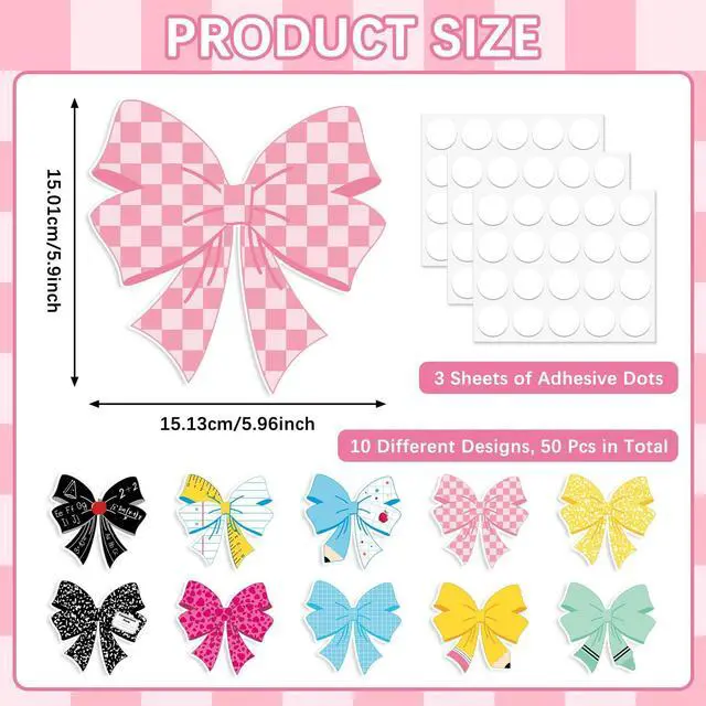 Alt view image 2 of 7 - 50Pcs Composition Notebook Cutouts Pencil Bow Paper Cutouts Back to School Bulletin Board Decorations for First Day of School Classroom Party Supplies Teacher Chalkboard Door Wall Decor