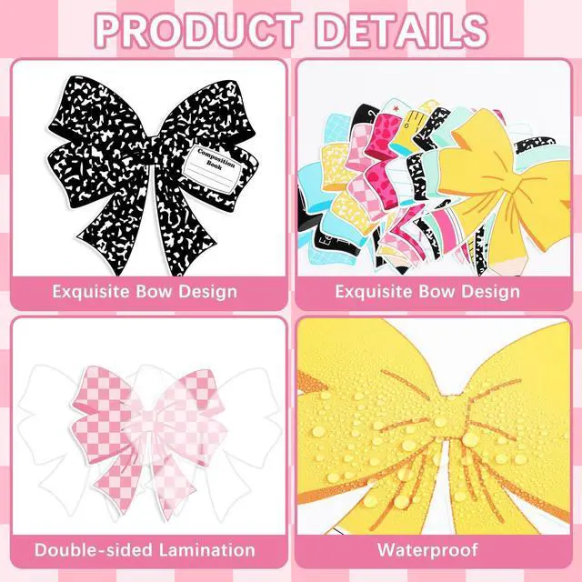 Alt view image 3 of 7 - 50Pcs Composition Notebook Cutouts Pencil Bow Paper Cutouts Back to School Bulletin Board Decorations for First Day of School Classroom Party Supplies Teacher Chalkboard Door Wall Decor