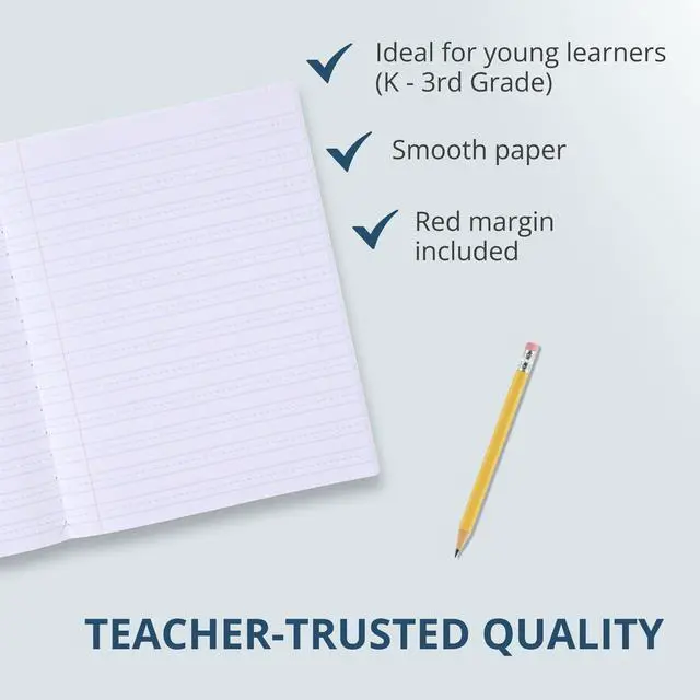 Alt view image 4 of 6 - Paper Products Composition Book, Grade 3 Ruled, 50 Sheets, 9-3/4 x 7-3/4 Inches, Red (ROA77922)