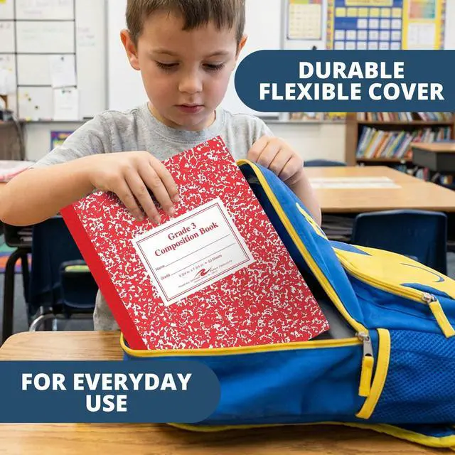 Alt view image 6 of 6 - Paper Products Composition Book, Grade 3 Ruled, 50 Sheets, 9-3/4 x 7-3/4 Inches, Red (ROA77922)