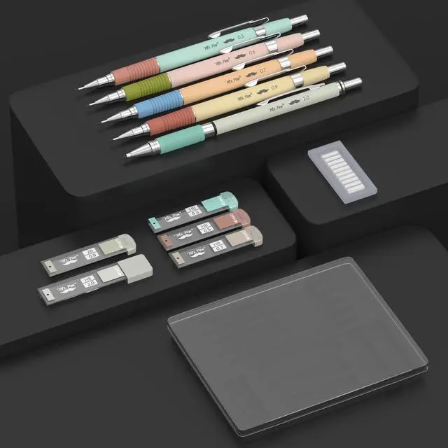 Alt view image 3 of 7 - Art Mechanical Pencil Set, 5 Metal Mechanical Pencils (0.3, 0.5 | 0.7, 0.9, 2.0mm), 5 HB Lead Refills & 10 Eraser Refills, Precision Drawing Pencils for Sketching, Writing & Technical Artwork