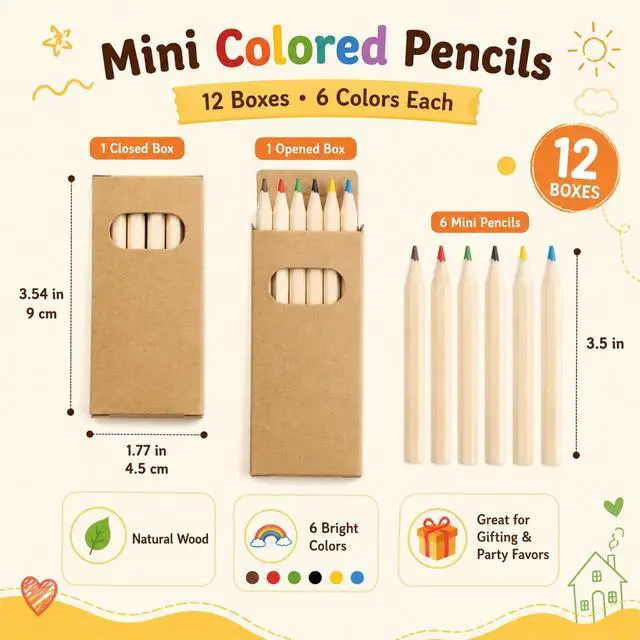 Alt view image 2 of 7 - 12 Packs Mini Colored Pencils Bulk for Kids 3.5'' Short Colored Pencil in Box Pre-sharpened Drawing Pencil 6 Color Mini Pencils for Student Teacher Classroom Easter Gift Painting Party Favor