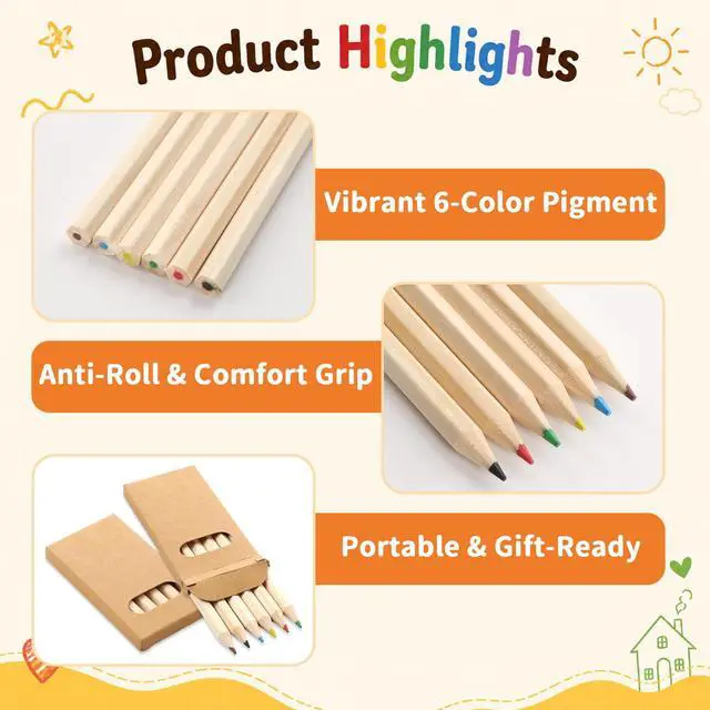 Alt view image 3 of 7 - 12 Packs Mini Colored Pencils Bulk for Kids 3.5'' Short Colored Pencil in Box Pre-sharpened Drawing Pencil 6 Color Mini Pencils for Student Teacher Classroom Easter Gift Painting Party Favor