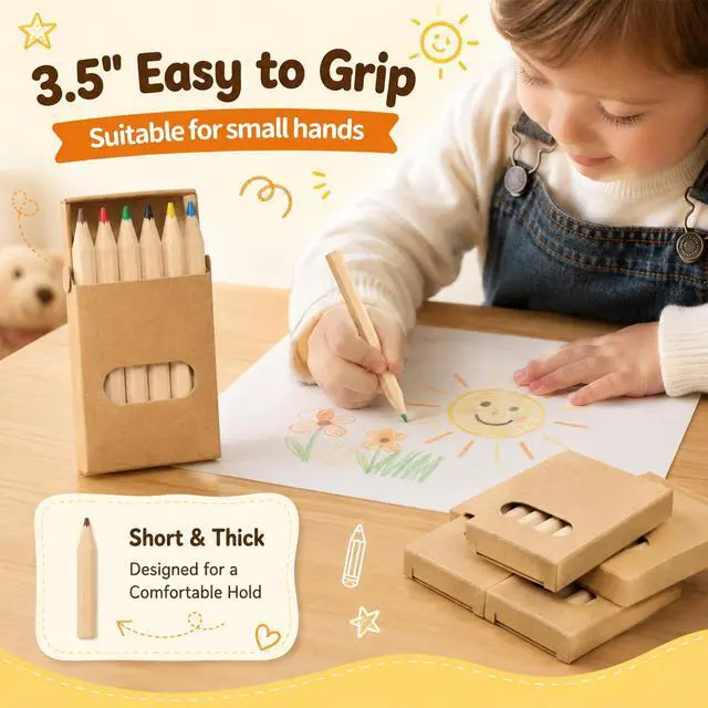 Alt view image 4 of 7 - 12 Packs Mini Colored Pencils Bulk for Kids 3.5'' Short Colored Pencil in Box Pre-sharpened Drawing Pencil 6 Color Mini Pencils for Student Teacher Classroom Easter Gift Painting Party Favor