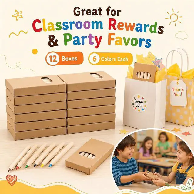 Alt view image 5 of 7 - 12 Packs Mini Colored Pencils Bulk for Kids 3.5'' Short Colored Pencil in Box Pre-sharpened Drawing Pencil 6 Color Mini Pencils for Student Teacher Classroom Easter Gift Painting Party Favor