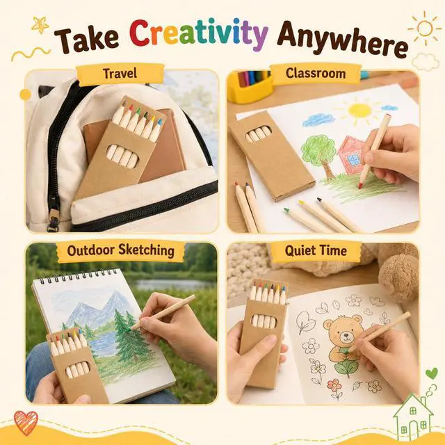 Alt view image 7 of 7 - 12 Packs Mini Colored Pencils Bulk for Kids 3.5'' Short Colored Pencil in Box Pre-sharpened Drawing Pencil 6 Color Mini Pencils for Student Teacher Classroom Easter Gift Painting Party Favor