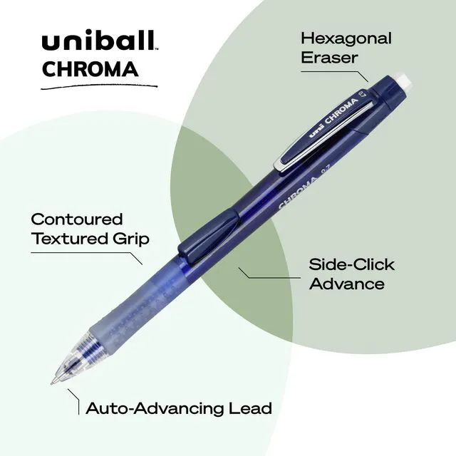 Alt view image 3 of 6 - Chroma Mechanical Pencils 12 Pack, 0.7mm - Assorted Colored Barrels - Variety Pack of Uniball Mechanical Pencils