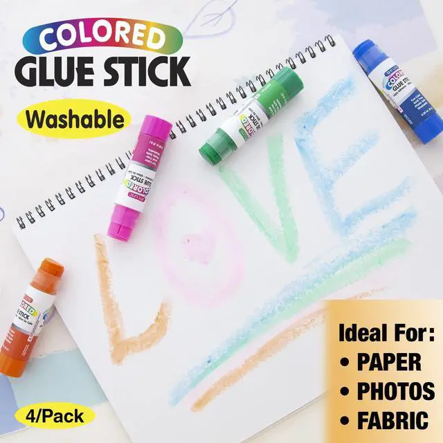 Alt view image 2 of 7 - Washable Colored Glue Sticks, 0.28 oz, 4 Count | 0.28 oz (8g) each, Go on in color so kids see coverage, Twist-up, no-drip
