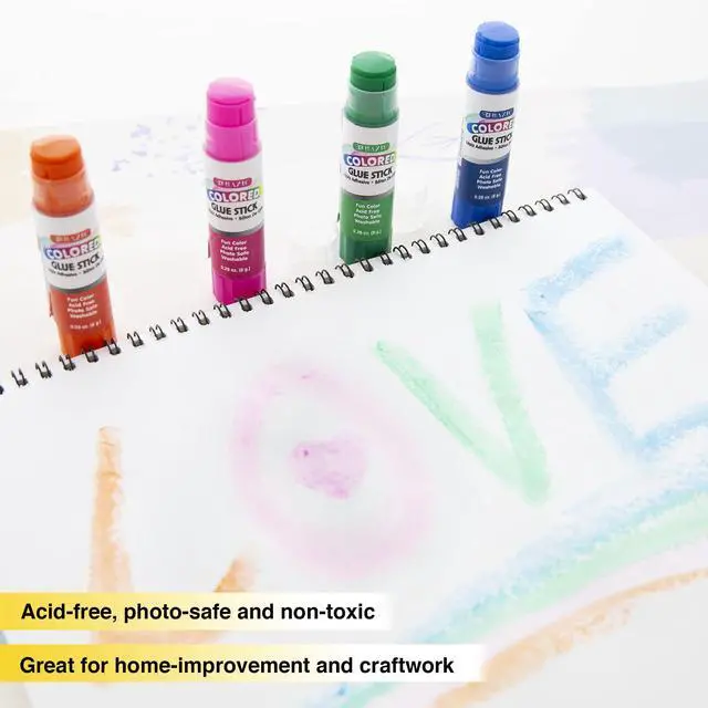 Alt view image 3 of 7 - Washable Colored Glue Sticks, 0.28 oz, 4 Count | 0.28 oz (8g) each, Go on in color so kids see coverage, Twist-up, no-drip