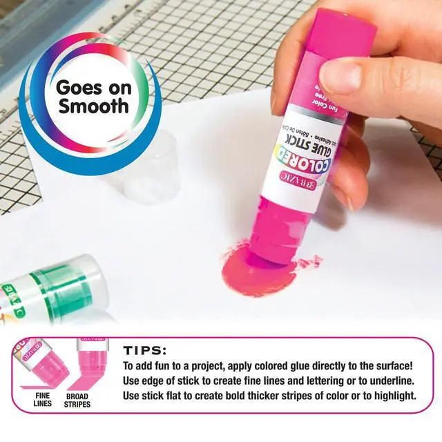 Alt view image 5 of 7 - Washable Colored Glue Sticks, 0.28 oz, 4 Count | 0.28 oz (8g) each, Go on in color so kids see coverage, Twist-up, no-drip