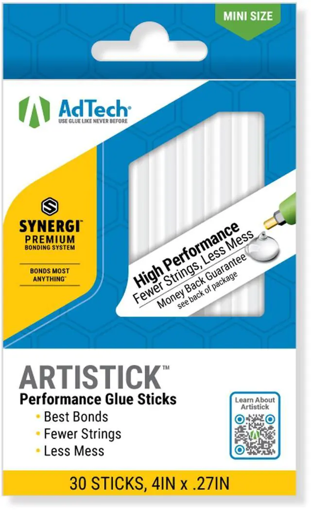 Main image of Mini Artistick 4" High Performance Stringless Hot Glue Sticks - 30 Sticks, Hi-Temp, Strong Bonding for Crafts, Repairs, and DIY Projects