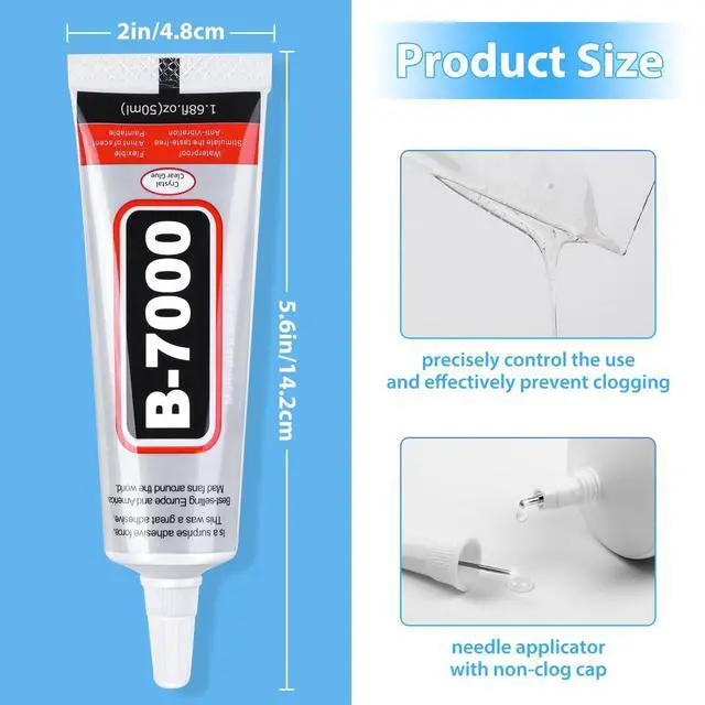 Alt view image 3 of 7 - B-7000 Super Adhesive Glue, Industrial Strength B7000 Glues Paste for Rhinestones Crafts, Clothes Shoes, Fabric, Jewelry Making, Cell Phones, Tablet, Wood, Rubber, Leather (2x50 ml/1.68 oz)