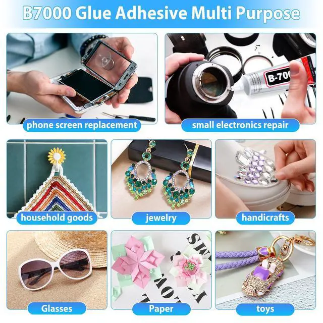 Alt view image 7 of 7 - B-7000 Super Adhesive Glue, Industrial Strength B7000 Glues Paste for Rhinestones Crafts, Clothes Shoes, Fabric, Jewelry Making, Cell Phones, Tablet, Wood, Rubber, Leather (2x50 ml/1.68 oz)