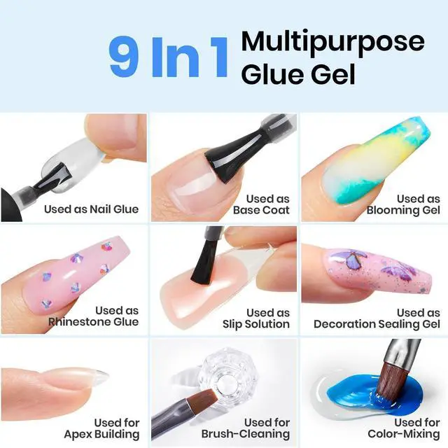 Alt view image 5 of 7 - 9 in 1 Nail Glue Gel for Nail Tips and Clear Acrylic Nails | Long Lasting, Curing Needed UV Extension Glue for False Nail Tips and Clear Press on Nails