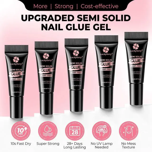 Alt view image 2 of 7 - Super Strong Nail Glue 5PcsX2g for Press On Nails | Quick Drying, Semi Solid Nail Glue Gel For Acrylic Fake Nails Tips, Mini Tubes, Mess-Free, No Lamp Needed, Beginners-Friendly