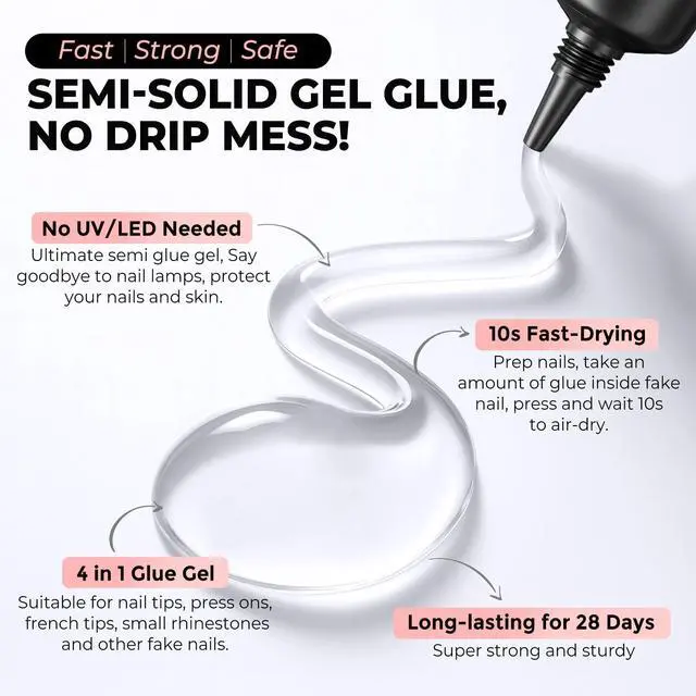 Alt view image 3 of 7 - Super Strong Nail Glue 5PcsX2g for Press On Nails | Quick Drying, Semi Solid Nail Glue Gel For Acrylic Fake Nails Tips, Mini Tubes, Mess-Free, No Lamp Needed, Beginners-Friendly