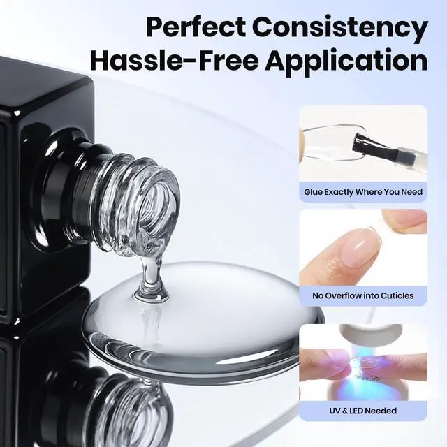 Alt view image 4 of 7 - 2Pcs 15ml Gel Nail Glue for Acrylic Nail Tips, UV Nail Glue | for Clear Press-On Nails, Clear Self-Leveling Nail Extension Gel, Low-Odor Formula, Long-Lasting Wear for DIY & Salon Use