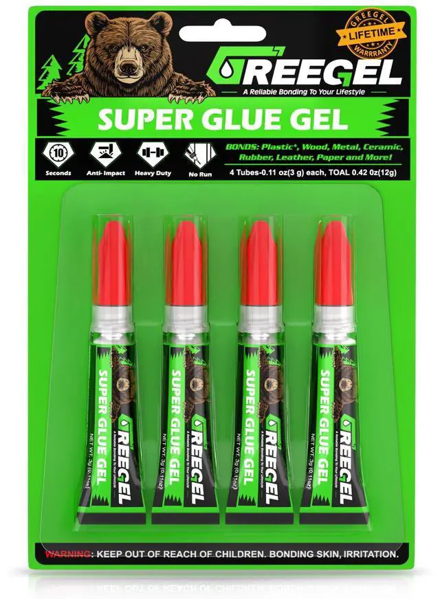 Main image of Super Glue Gel for Plastic, Shoes, Ceramic, Wood, CA Glue 3G x 4 | All Purpose Superglue Clear Instant Cyanoacrylate Adhesive Single Use Glue for Quick Fixes & Household Repairs