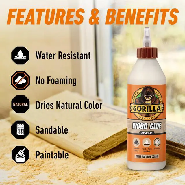 Alt view image 3 of 7 - Wood Glue, 18 oz Bottle, Water Resistant PVA Adhesive | Dries Natural Color, Paintable & Sandable, Ideal for Woodworking, Fast Clamp,