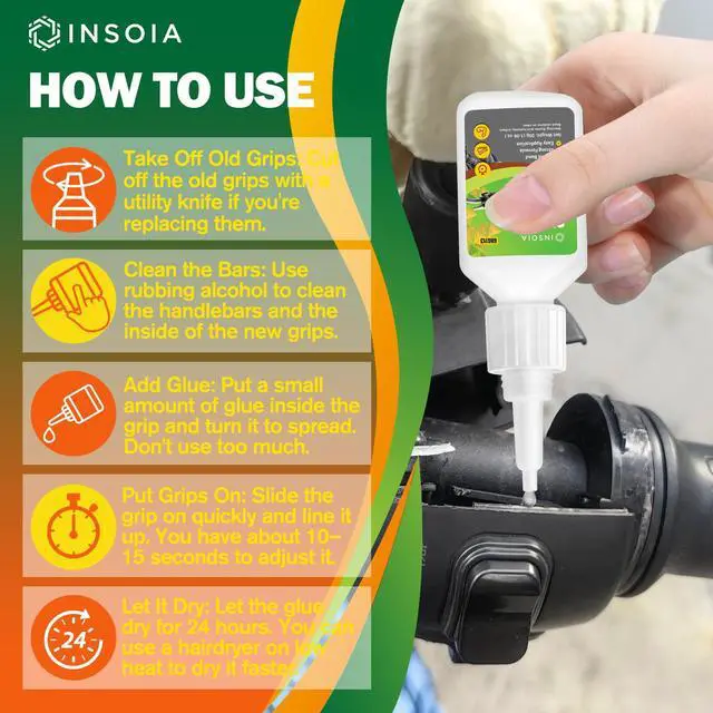 Alt view image 5 of 7 - Super Grip Glue Clear, 20g, Strong Bond, with Precision Tips | Grip adhesive for motorcycle, dirt bike, atv, bicycle, scooter grips. Vibration-resistant, waterproof, fast-set.