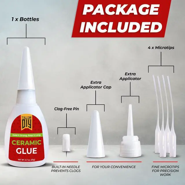 Alt view image 3 of 7 - Ceramic Glue Repair, Pottery Glue for Porcelain, Mugs & China | Super Glue, Cyanoacrylate Adhesive, Clay Glue, Repair Kit, Figurines, Plates, Waterproof, No Smell After Cure, Precision Tip