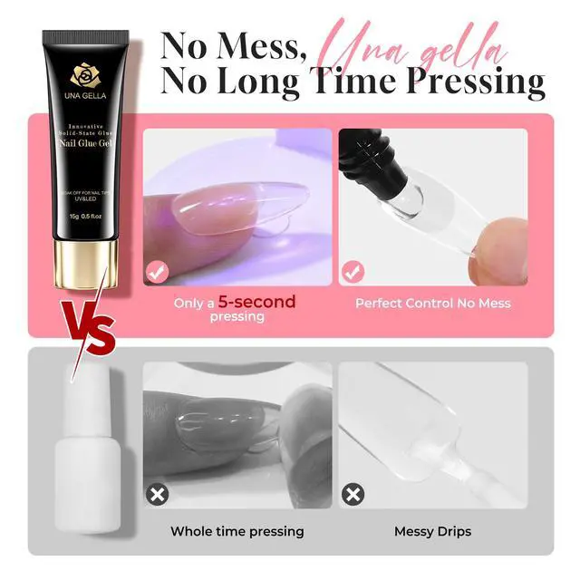 Alt view image 5 of 7 - Solid Nail Glue Super Strong for Press On Nails & Nail Tips 15g | Lamp Curing Needed, Long-Lasting Glue Gel for Clear Flase Fake Nails, Home DIY Salon Acrylic Nail Art Extension for Beginners