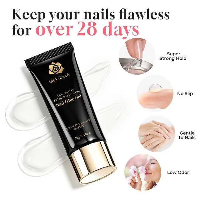Alt view image 3 of 7 - Solid Nail Glue Super Strong for Press On Nails & Nail Tips 15g | Lamp Curing Needed, Long-Lasting Glue Gel for Clear Flase Fake Nails, Home DIY Salon Acrylic Nail Art Extension for Beginners