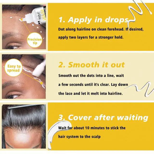 Alt view image 6 of 7 - Wig Glue for Lace Front Wigs, Waterproof Lace Front Wig Glue for Wigs, Strong Hold Transparent Lace Adhesive for Hair Replacement Invisible Hair Bonding Wig Adhesive(1.28 fl oz)
