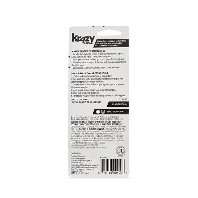 Alt view image 4 of 4 - Max Bond Gel EZ Squeeze, 4 g, Extra-Strong Superglue for Plastic, Ceramic, Wood, Rubber, Metal, Leather & More, Impact-Resistant, No-Run, Fast-Setting Adhesive, Holds Over 1000 Lbs*