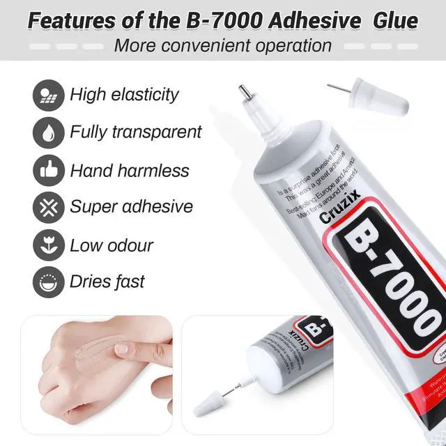 Alt view image 3 of 7 - B7000 Jewelry Bead Glue for Jewelry Making, Crystal Clear Glue 3.7 fl oz B7000+Plus Multipurpose Super Adhesive Glue for Rhinestone Crafts Fabric Metal Stone Nail Art Wood Glass (110 ml/ 3.7oz)
