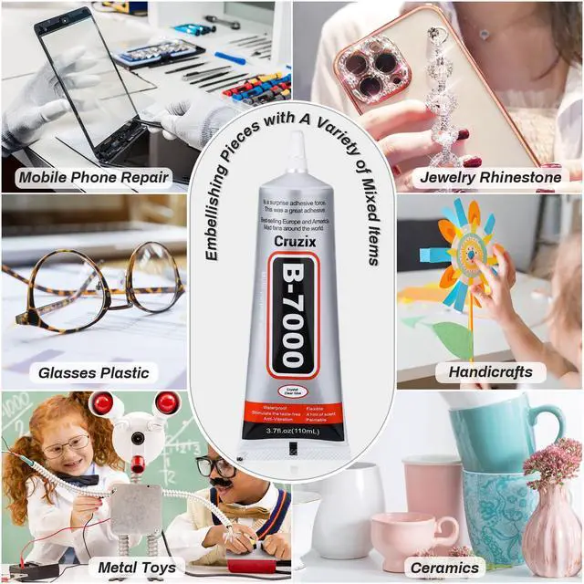 Alt view image 2 of 7 - B7000 Jewelry Bead Glue for Jewelry Making, Crystal Clear Glue 3.7 fl oz B7000+Plus Multipurpose Super Adhesive Glue for Rhinestone Crafts Fabric Metal Stone Nail Art Wood Glass (110 ml/ 3.7oz)