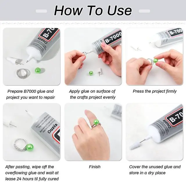 Alt view image 6 of 7 - B7000 Jewelry Bead Glue for Jewelry Making, Crystal Clear Glue 3.7 fl oz B7000+Plus Multipurpose Super Adhesive Glue for Rhinestone Crafts Fabric Metal Stone Nail Art Wood Glass (110 ml/ 3.7oz)