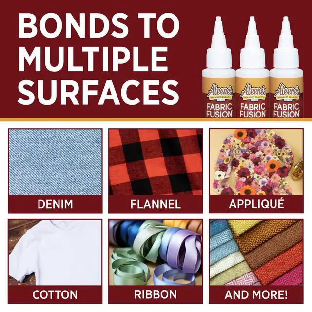 Alt view image 5 of 7 - Fabric Fusion Glue .66 oz 3-Pack, Permanent and Washable Adhesive, Dries Flexible, Strong Bond on Fabrics, Clothing, Denim, Polyester, Cotton, Flannel Materials