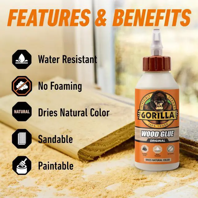 Alt view image 3 of 7 - Wood Glue, Fast Clamp, Water Resistant PVA, 8 oz | Paintable and Sandable, Natural Color, Indoor and Outdoor Projects