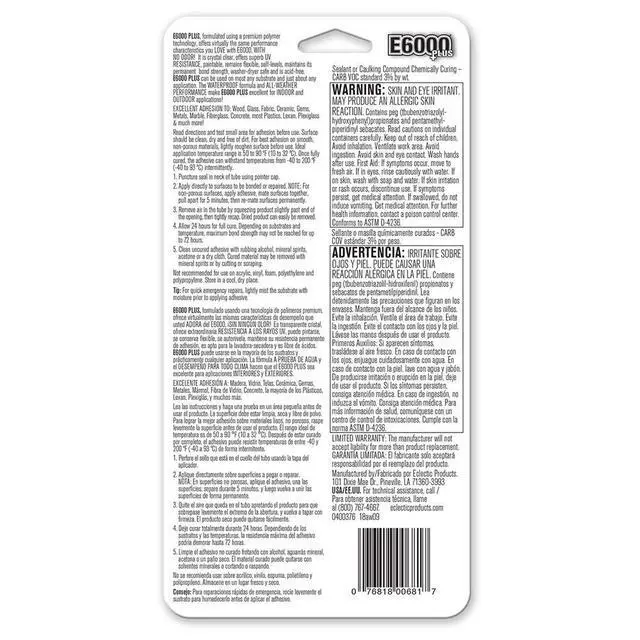 Alt view image 2 of 6 - Eclectic 570110, Clear 0.9 Fl Oz E6000+Plus Multipurpose Adhesive