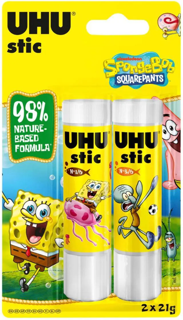 Main image of Stic Spongebob Glue Sticks (2 x 21g): All Purpose, 6 Surprise Designs