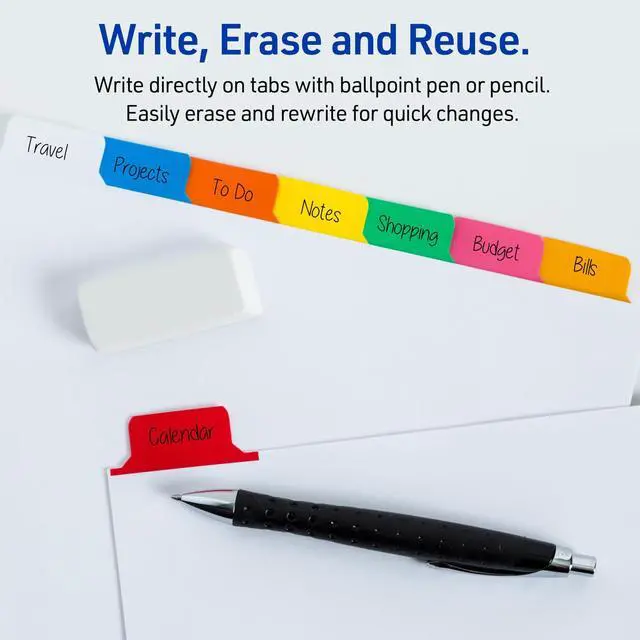 Alt view image 3 of 7 - Big Tab Write & Erase Dividers for 3 Ring Binders,8-Tab Set,Multicolor Divider Tabs,1 Set of Binder Dividers,Great for Organizing Projects,Reports,Finances,and More (23079),(Pack of 2)