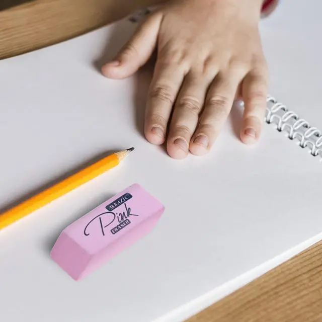 Alt view image 7 of 7 - Pink Bevel Block Erasers, 4 Count, 2-Pack | latex-free and PVC-free, pink beveled block erasers, Clean erase, smudge-resistant, school, home
