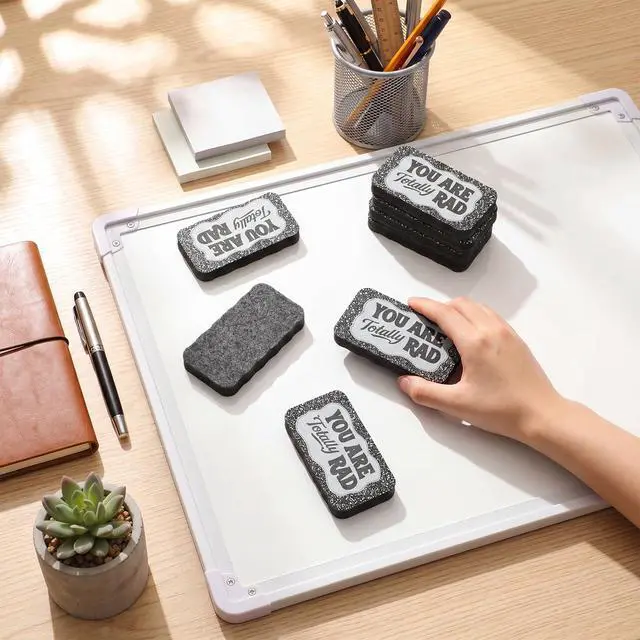 Alt view image 3 of 7 - 8 Pcs Magnetic Dry Erase Erasers Composition Whiteboard Dry Erasers Chalkboard Wiper You are Totally Rad Back to School Teacher Supplies Gift for Classroom Chalkboard Office(Black Colors)