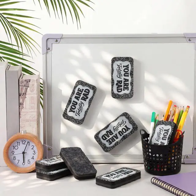 Alt view image 4 of 7 - 8 Pcs Magnetic Dry Erase Erasers Composition Whiteboard Dry Erasers Chalkboard Wiper You are Totally Rad Back to School Teacher Supplies Gift for Classroom Chalkboard Office(Black Colors)