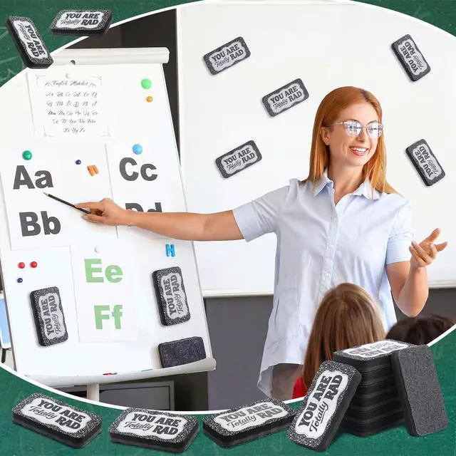 Alt view image 5 of 7 - 8 Pcs Magnetic Dry Erase Erasers Composition Whiteboard Dry Erasers Chalkboard Wiper You are Totally Rad Back to School Teacher Supplies Gift for Classroom Chalkboard Office(Black Colors)