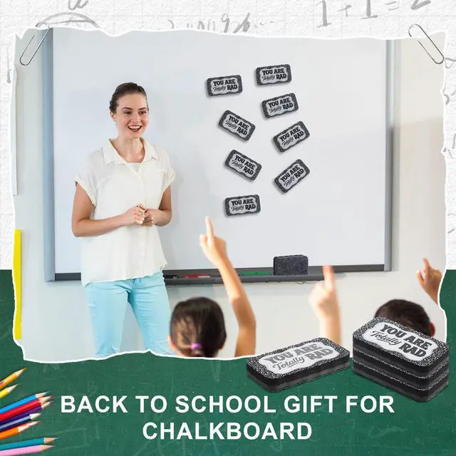 Alt view image 7 of 7 - 8 Pcs Magnetic Dry Erase Erasers Composition Whiteboard Dry Erasers Chalkboard Wiper You are Totally Rad Back to School Teacher Supplies Gift for Classroom Chalkboard Office(Black Colors)