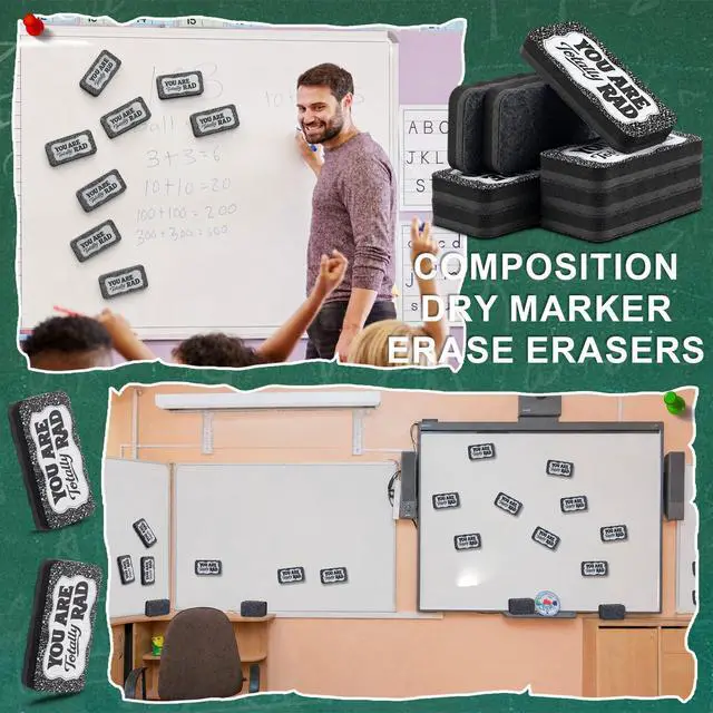 Alt view image 6 of 7 - 8 Pcs Magnetic Dry Erase Erasers Composition Whiteboard Dry Erasers Chalkboard Wiper You are Totally Rad Back to School Teacher Supplies Gift for Classroom Chalkboard Office(Black Colors)