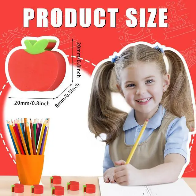 Alt view image 2 of 7 - 65pcs Large Apples Erasers for Kids Bulk, Welcome Back to School Gifts Red Apples Erasers for First Day of School Teachers Supplies Students Classroom Prizes Homework Rewards