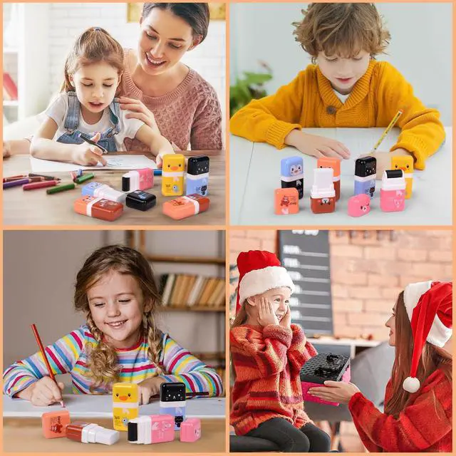 Alt view image 3 of 7 - 6 Pack of Pencil Erasers, Kids Eraser with Roller and Cover, Fun and Cute Animal Themed Eraser, Great Gift for Kid of Cute School Supplies