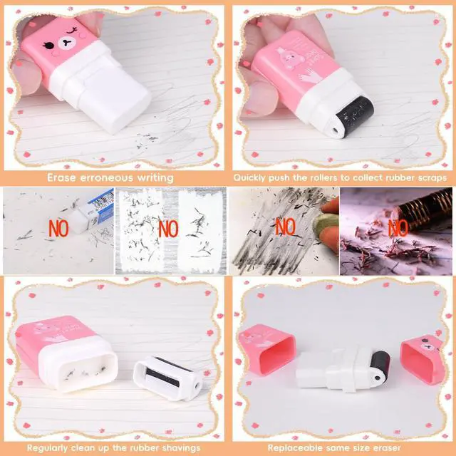 Alt view image 5 of 7 - 6 Pack of Pencil Erasers, Kids Eraser with Roller and Cover, Fun and Cute Animal Themed Eraser, Great Gift for Kid of Cute School Supplies