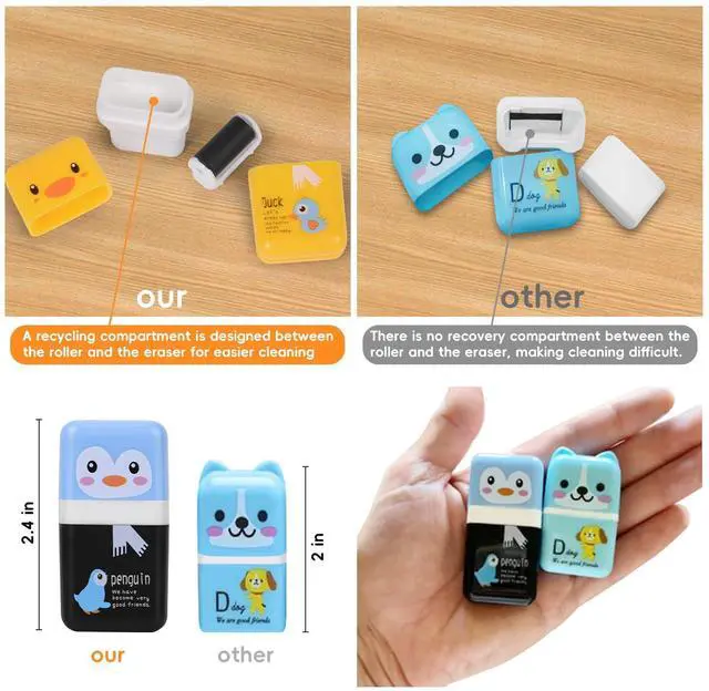 Alt view image 4 of 7 - 6 Pack of Pencil Erasers, Kids Eraser with Roller and Cover, Fun and Cute Animal Themed Eraser, Great Gift for Kid of Cute School Supplies