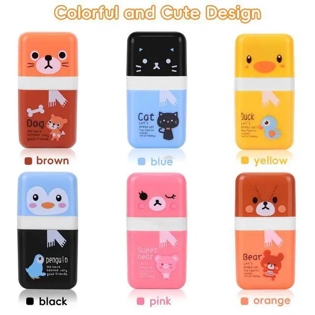 Alt view image 7 of 7 - 6 Pack of Pencil Erasers, Kids Eraser with Roller and Cover, Fun and Cute Animal Themed Eraser, Great Gift for Kid of Cute School Supplies