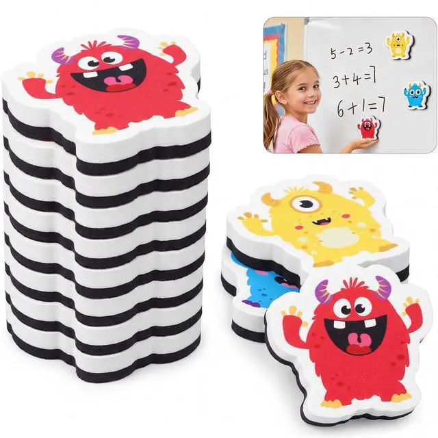 Main image of 12 Pack Back to School Monster Magnetic Dry Erase Erasers | 2.6'' Whiteboard Eraser for Kids, Cute Elementary Kindergarten Supplies, Classroom Must Have